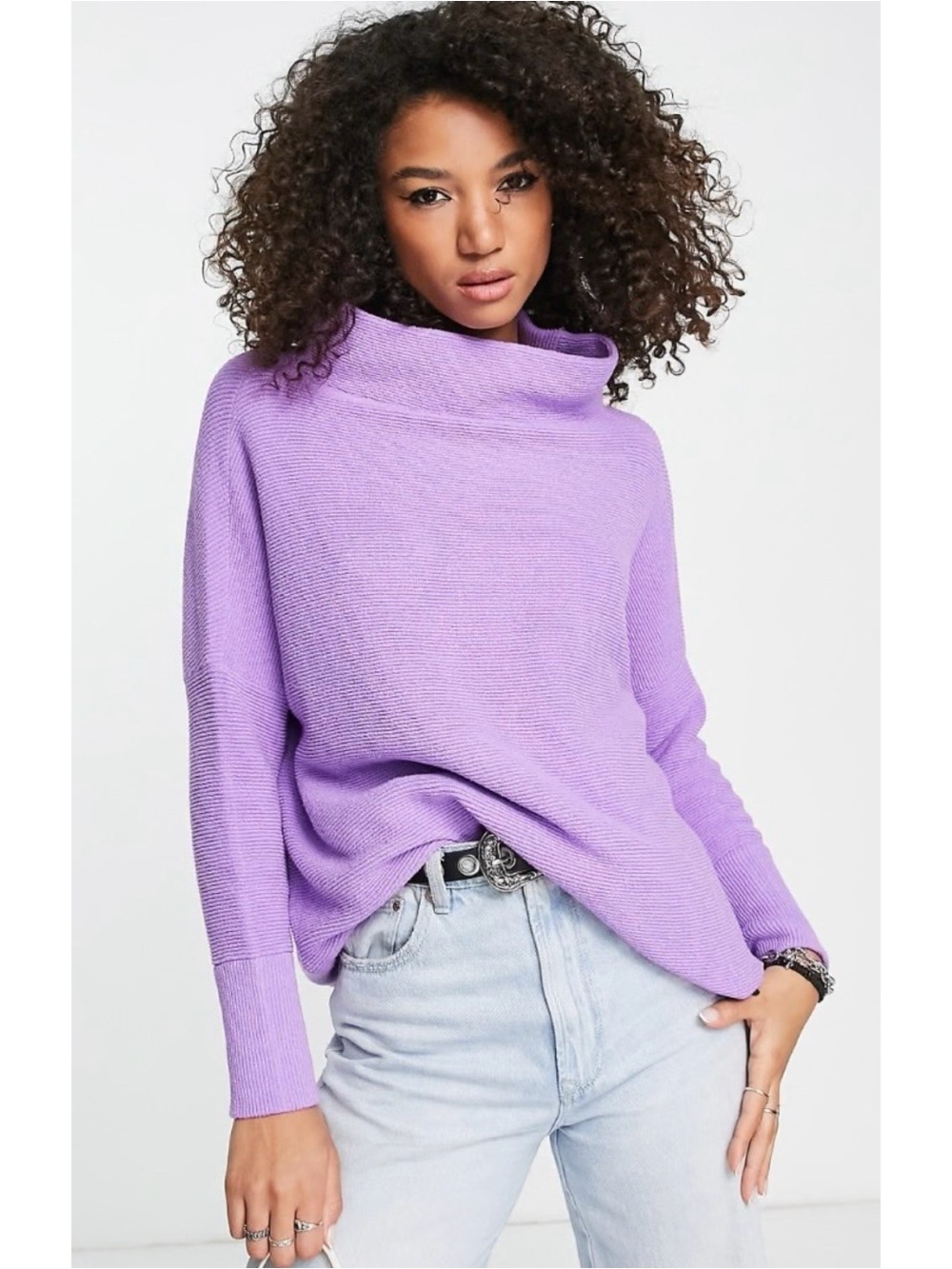 Free People Lilac Slouchy Ottoman Tunic Cowl Neck Sweater, size S